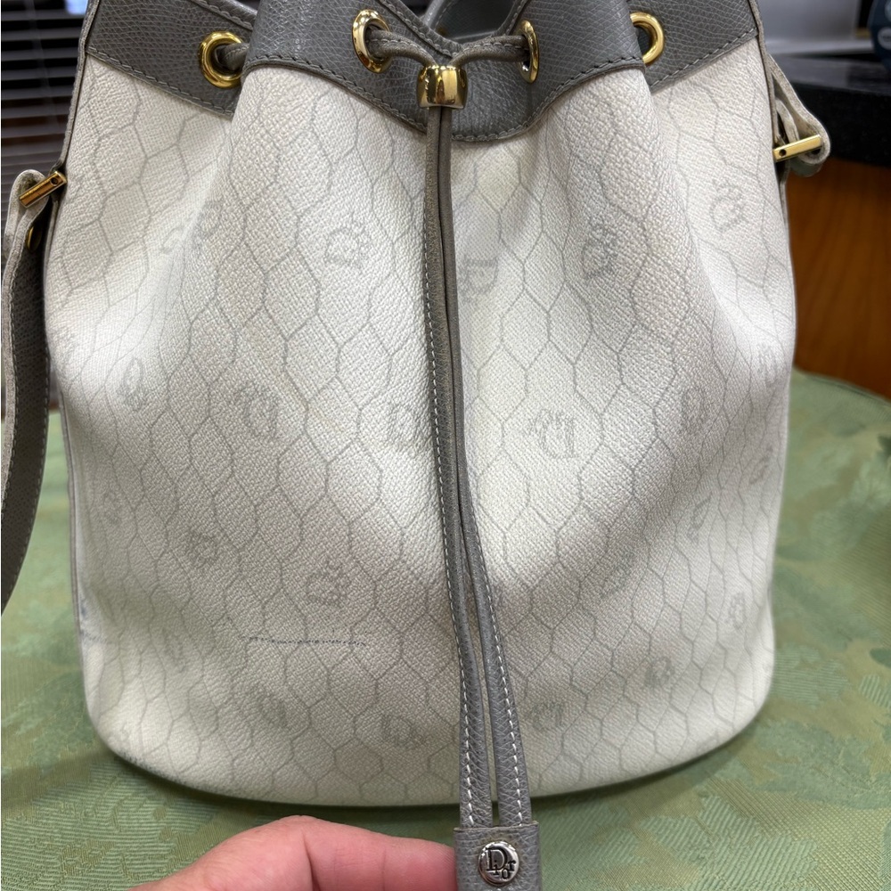Dior Gray and Cream Shoulder Bag with Monogram Design